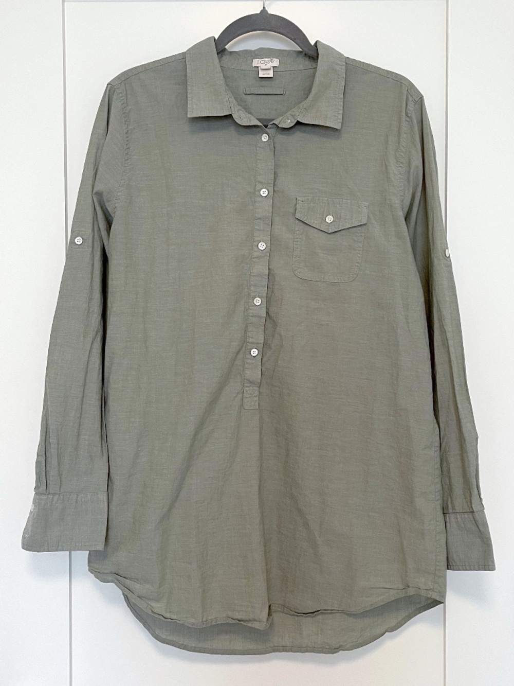 J Crew Olive Green Cotton Lightweight Tunic Top Large